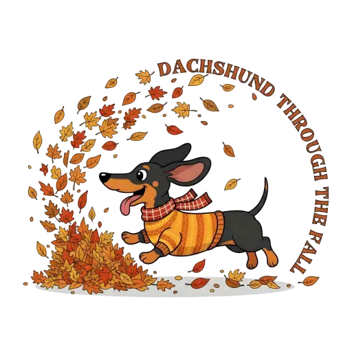 Cartoon Dachshund Through the Fall Autumn Leaves T-Shirt Custom Kiss-Cut Sticker