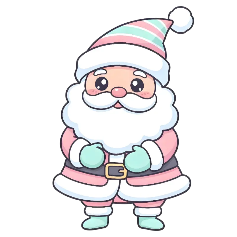 Kawaii Pink Santa Claus Character Pastel Christmas Art