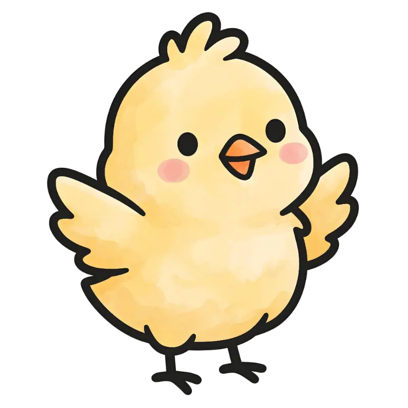 Kawaii Playful Chick Illustration with Pink Blush Cheeks