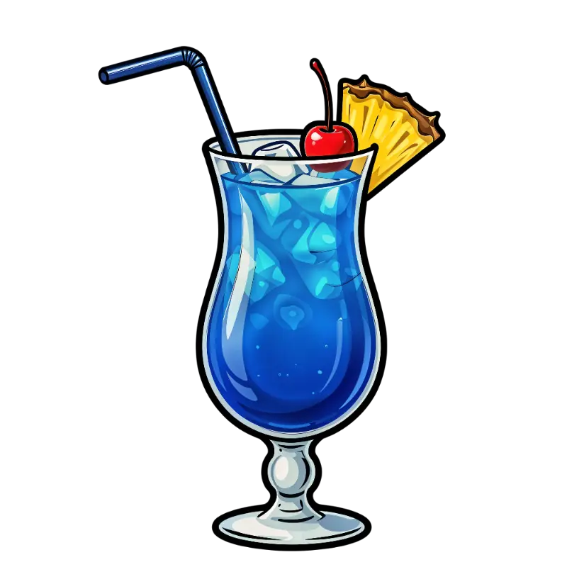 Vibrant Blue Cocktail with Cherry Pineapple and Ice Illustration