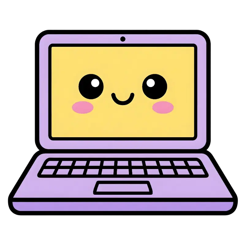 Kawaii Purple Laptop Character with Smiling Face and Pink Cheeks