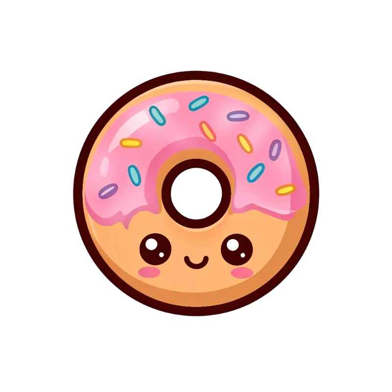 Chibi Happy Donut with Pink Frosting and Large Eyes