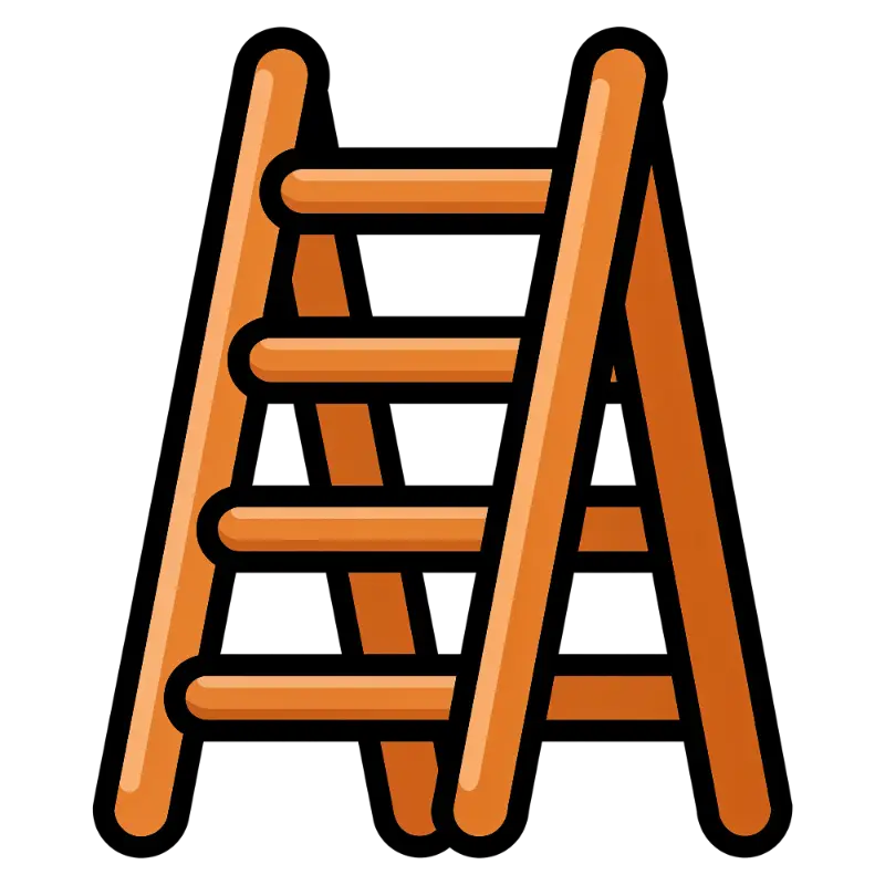 Flat Design Orange Step Ladder with Thick Black Outlines and Rounded Edges
