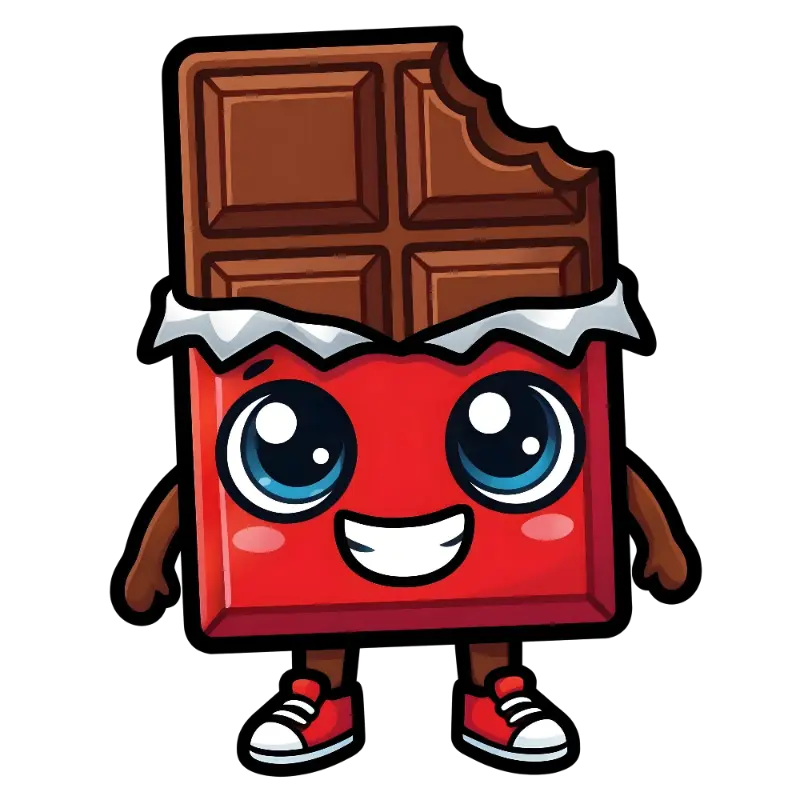 Cute Bitten Chocolate Bar Character with Red Sneakers