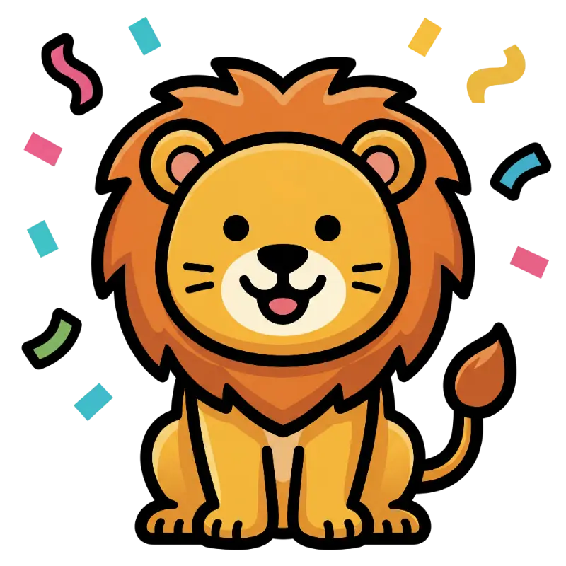 Cute Cartoon Lion with Colorful Confetti