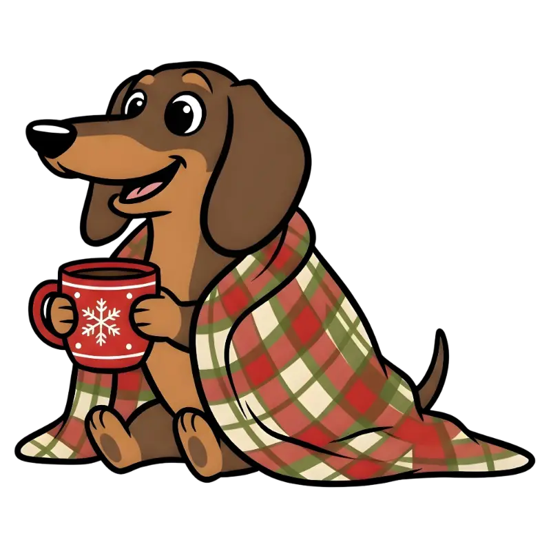Cartoon Dachshund Dog Graphic: Cozy Blanket & Festive Mug