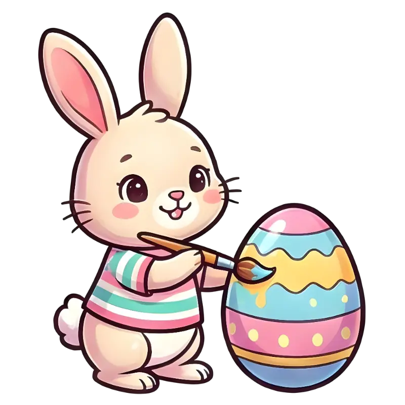 Playful Bunny Character Painting Colorful Easter Egg Illustration