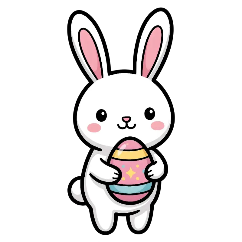 Cute Kawaii Bunny Easter Egg Illustration Kiss Cut Sticker