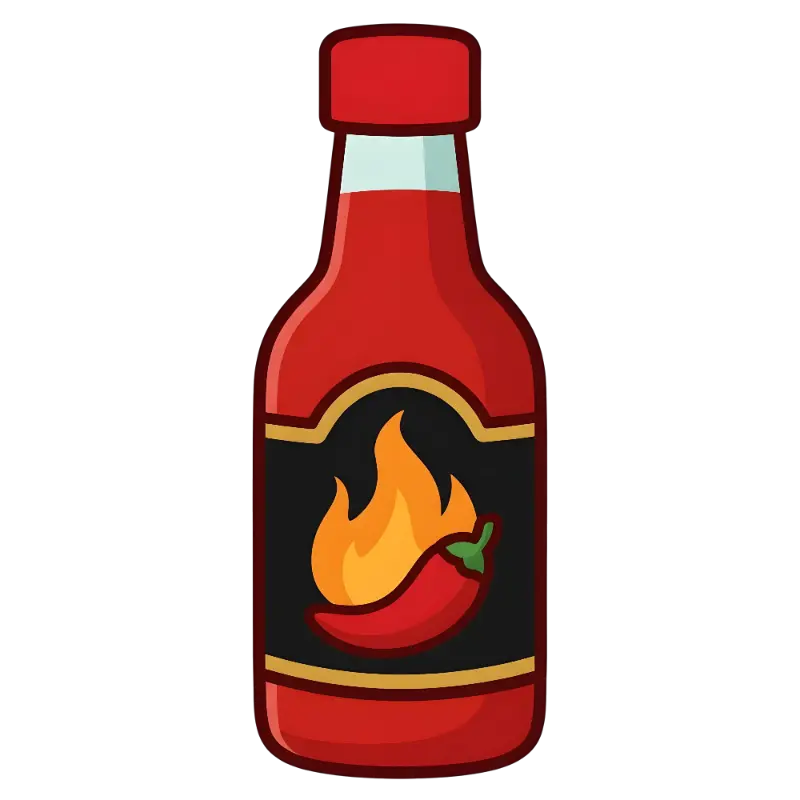 Line Art Fiery Hot Sauce Bottle with Chili and Flame