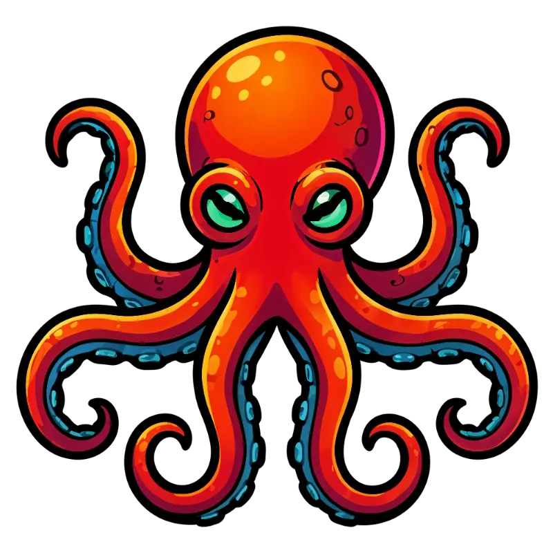 Vibrant Cartoon Octopus Character with Expressive Eyes