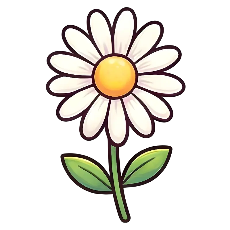 Playful Cartoon Daisy Flower Illustration with Bold Outline