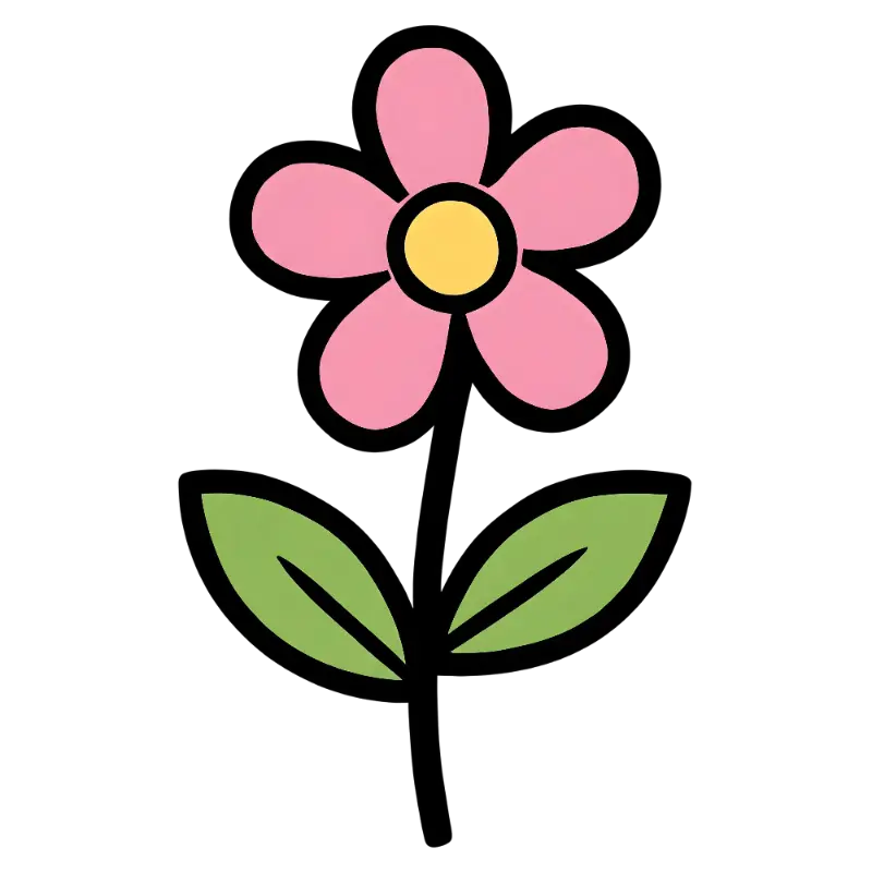Playful Line Art Flower with Five Petals and Thick Outline