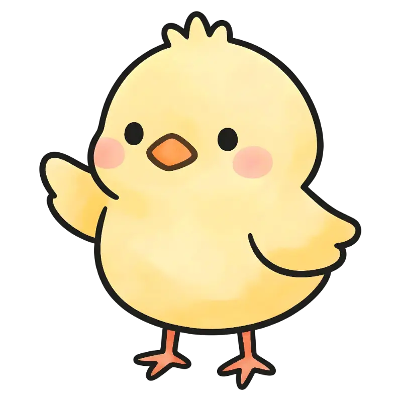 Kawaii Watercolor Baby Chick with Waving Wing and Blush Cheeks
