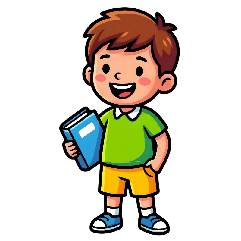Cute Boy Illustration Holding a Book with Bold Outlines