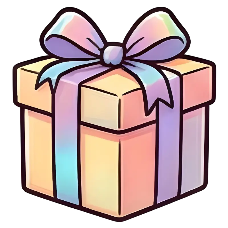 Vibrant Pastel Gift Box with Thick Outlines and Bow Design