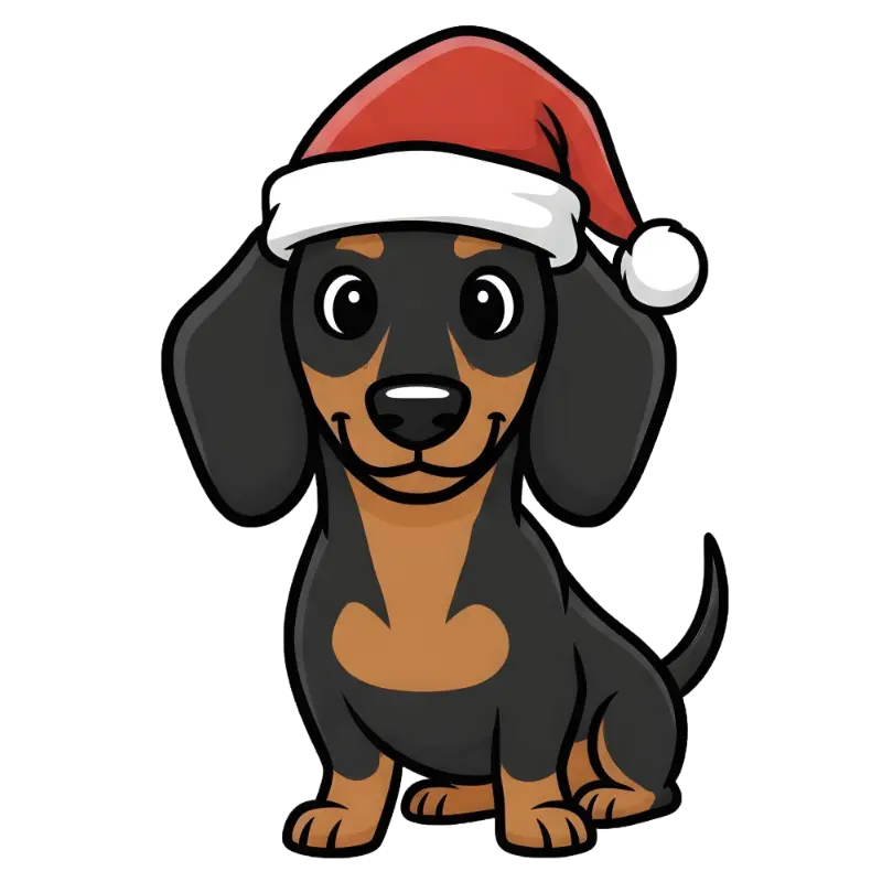 Cute Festive Cartoon Dachshund Santa Hat Illustration