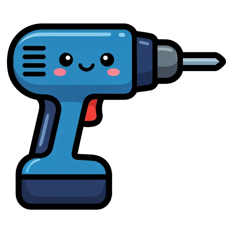Playful Kawaii Blue Drill Illustration with a Cheerful Expression