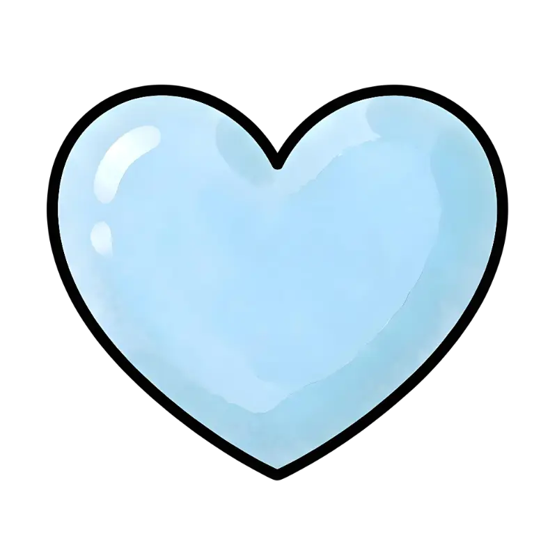 Puffy Light Blue Glossy Heart Illustration with Bright Highlights