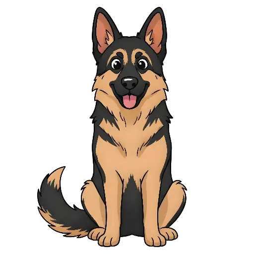 Happy Cartoon German Shepherd Dog Illustration for Merchandise