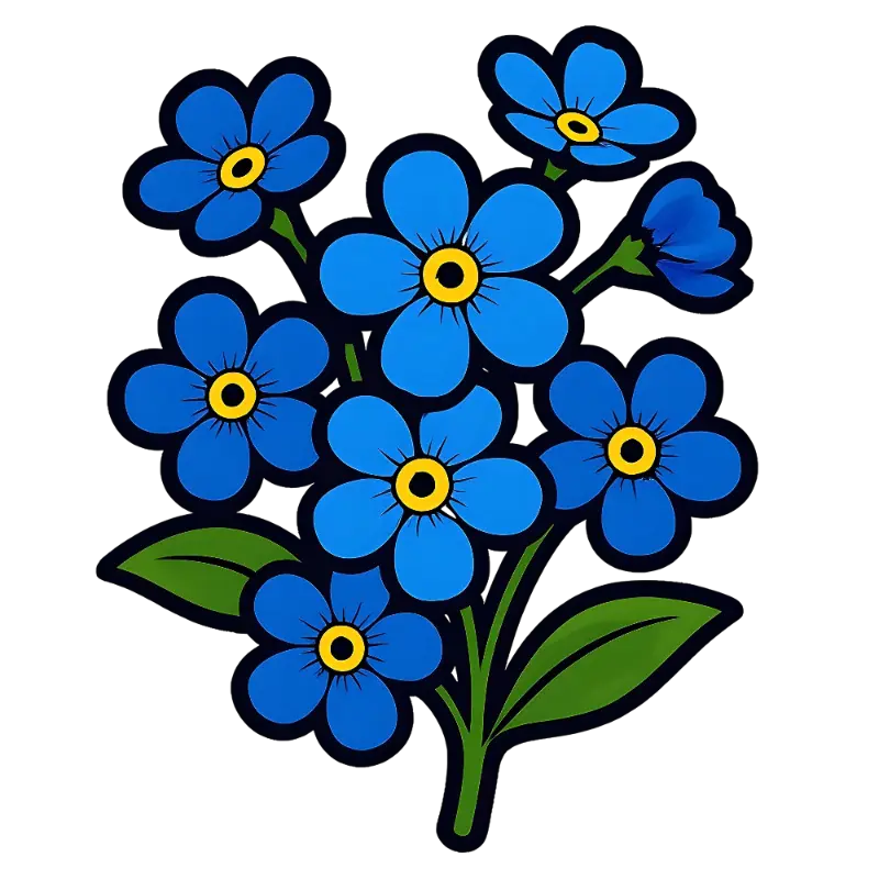 Cartoon Flat Blue Forget-Me-Not Flowers Bunch Illustration