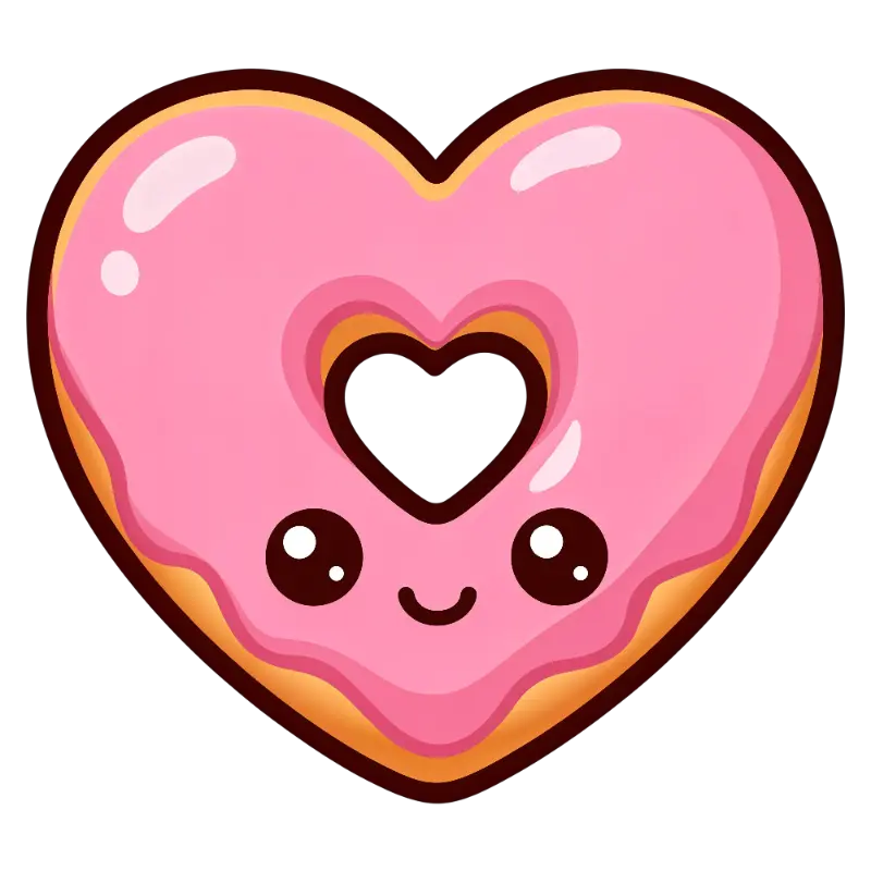 Kawaii Heart Donut with Pink Icing and Cute Face Illustration