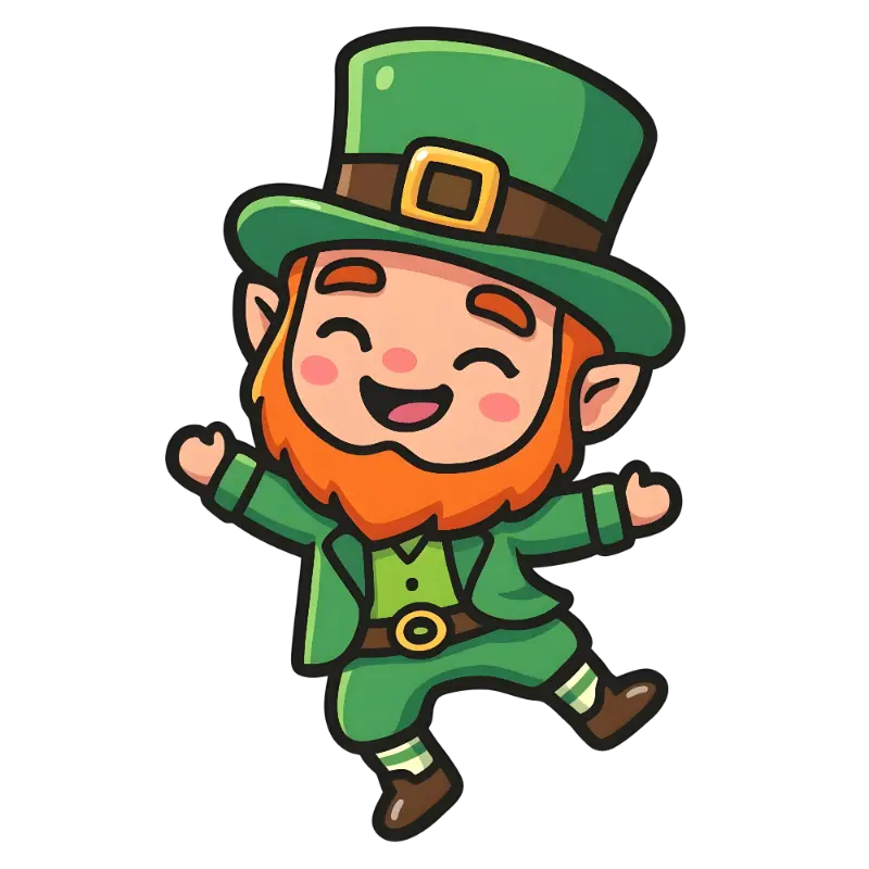 Playful Cartoon Leprechaun with Green Hat and Ginger Beard