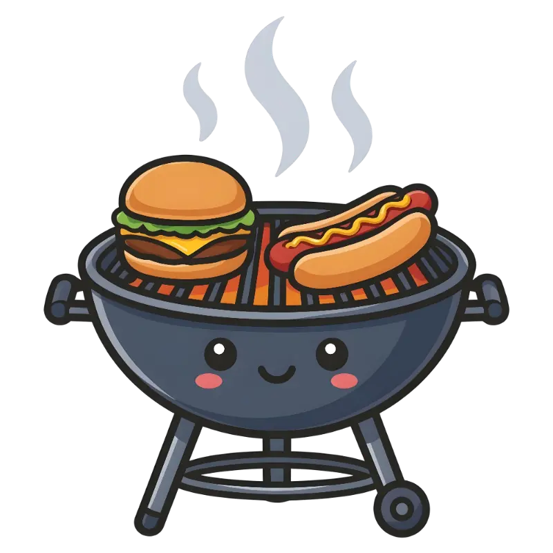 Kawaii Happy Grill Cooking Burger and Hot Dog