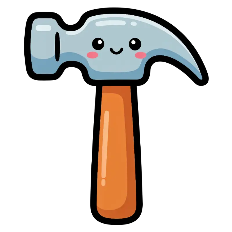Kawaii Hammer Illustration with Blush Cheeks and Friendly Smile