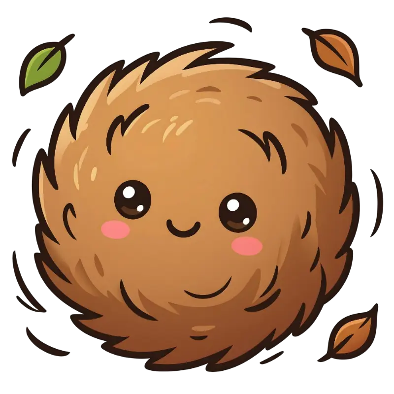 Kawaii Furry Round Character with Floating Autumn Leaves