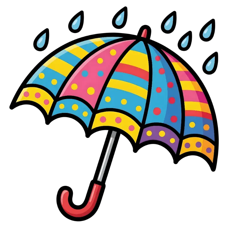 Cartoon Colorful Striped Polka Dot Umbrella Raindrops Kiss Cut Sticker