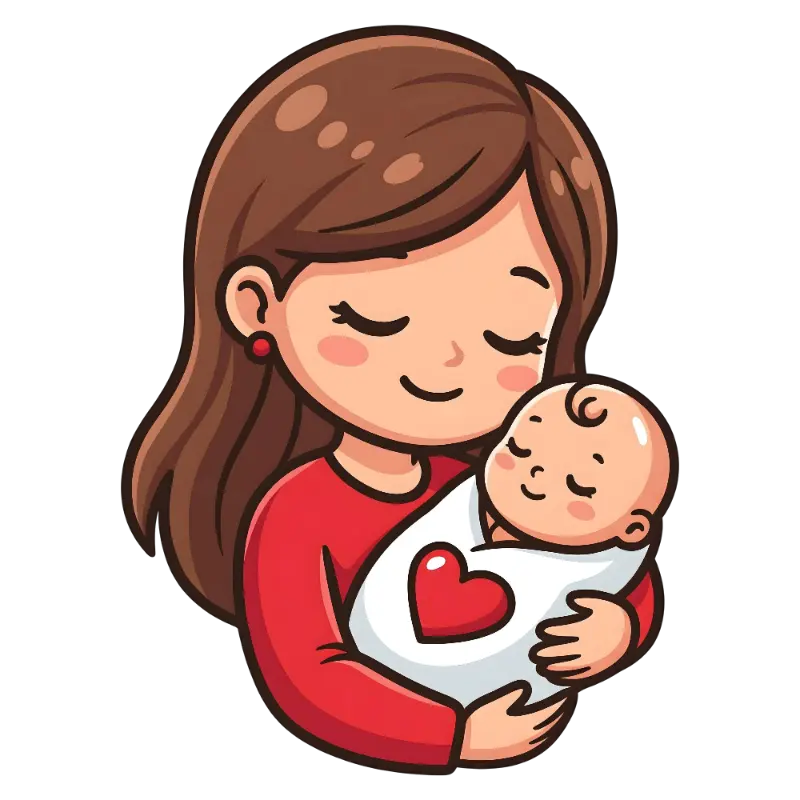 Cute Cartoon Mother Holding Swaddled Baby with Heart