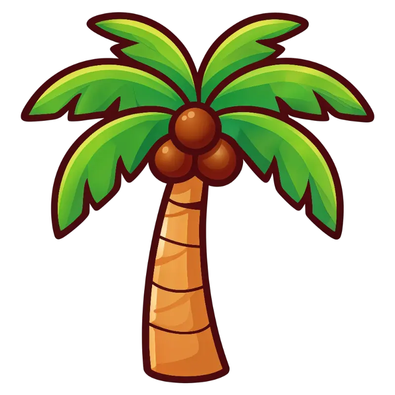 Cartoon Palm Tree with Three Coconuts