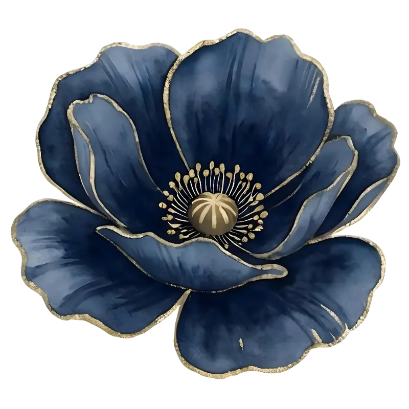 Elegant Watercolor Blue Flower with Glittering Gold Outlines