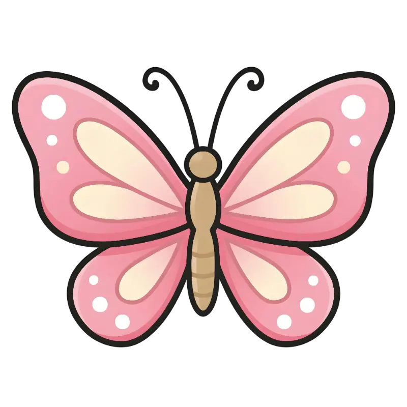Playful Pink Cartoon Butterfly with Bold Black Outline
