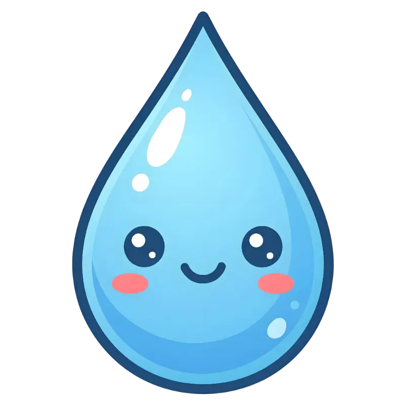 Kawaii Cartoon Smiling Blue Water Droplet with Pink Cheeks
