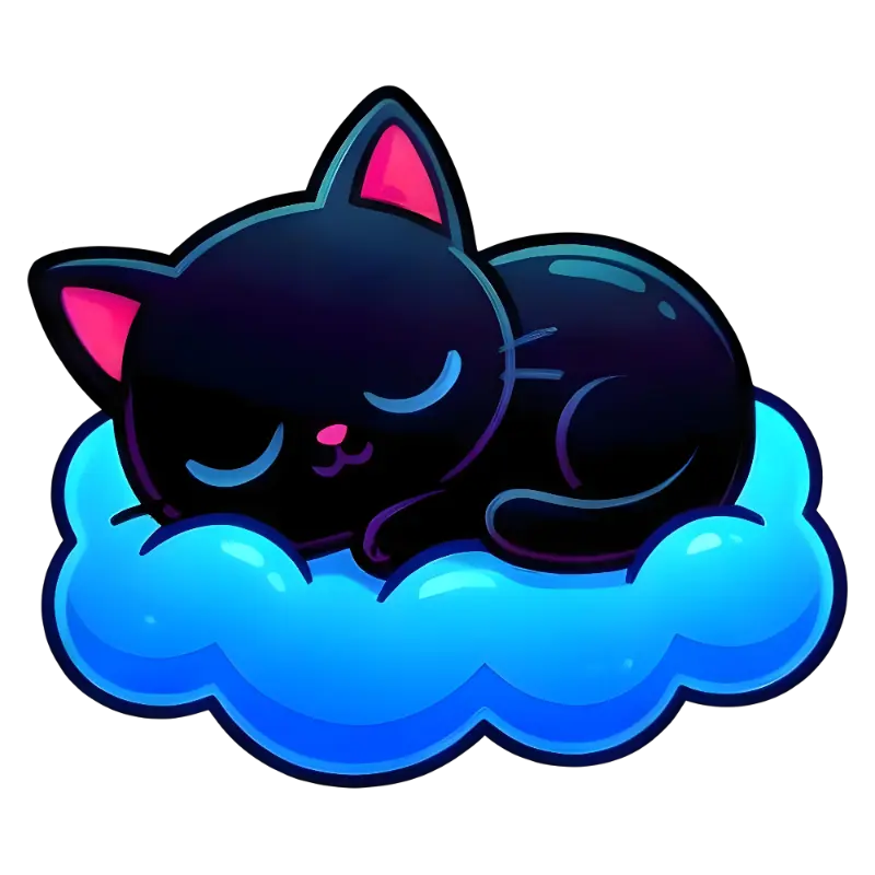 Cute Dreamy Black Cat on Fluffy Blue Cloud Illustration