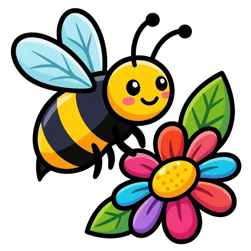 Cheerful Cartoon Bee & Rainbow Flower Kiss Cut Sticker