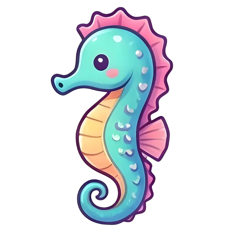 Cute Cartoon Seahorse Illustration with Rosy Cheeks and Pink Fins