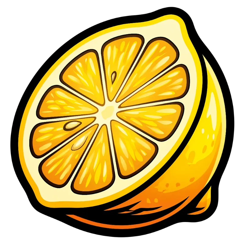 Fresh Bold Line Art Half Lemon Illustration with Inner Segments