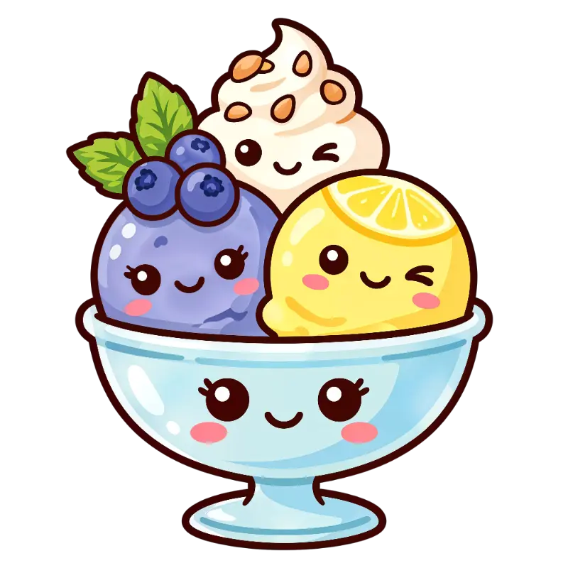 Cheerful Kawaii Ice Cream and Sundae Bowl with Faces