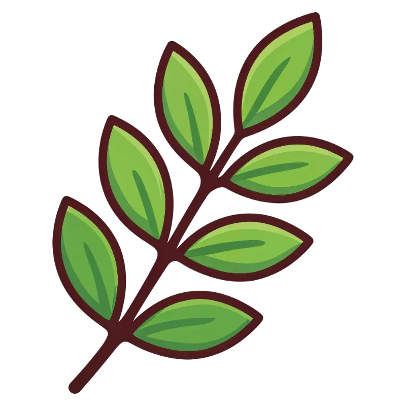 Cartoon Green Leafy Branch with Paired Leaves and Bold Outlines