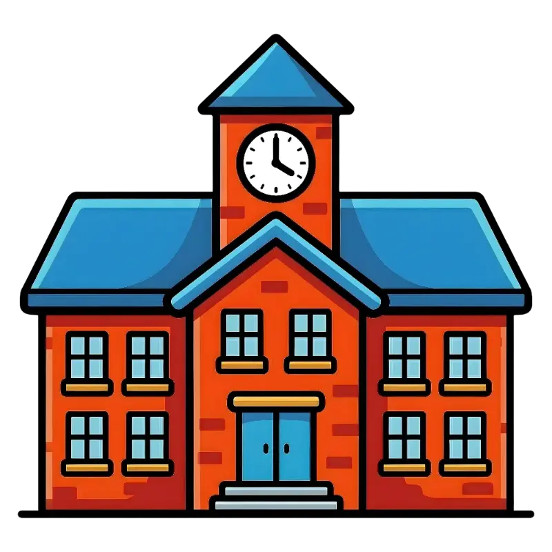 Friendly Line Art School Building with Clock Tower
