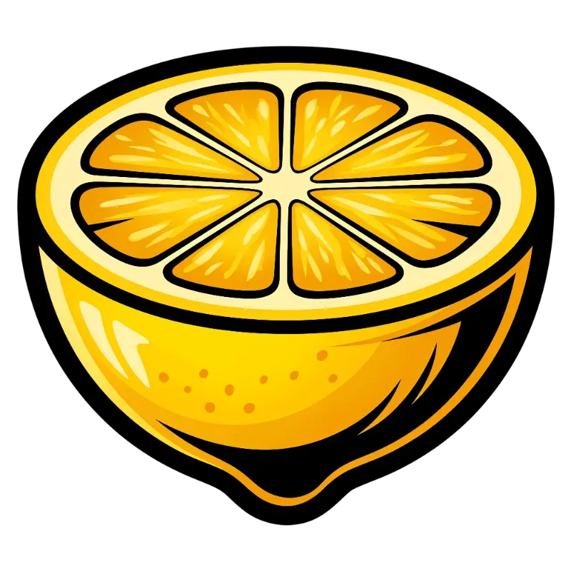 Playful Cartoon Sliced Lemon with Bold Outlines and Juice Drip