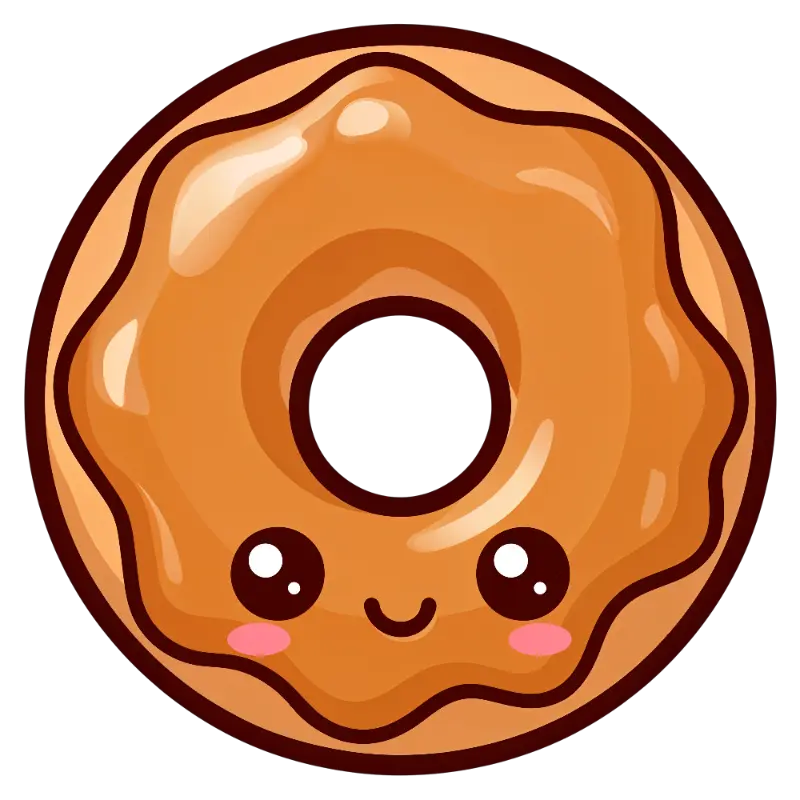 Kawaii Donut Character with Pink Cheeks and Glossy Icing