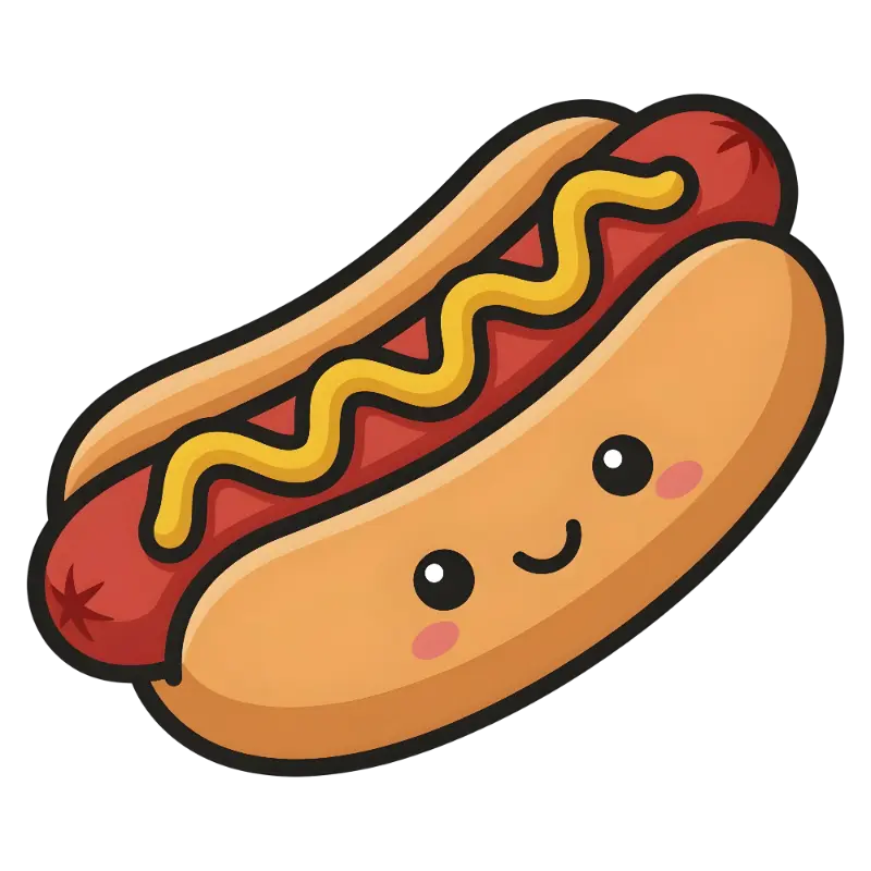 Kawaii Smiling Hot Dog Illustration with Rosy Cheeks