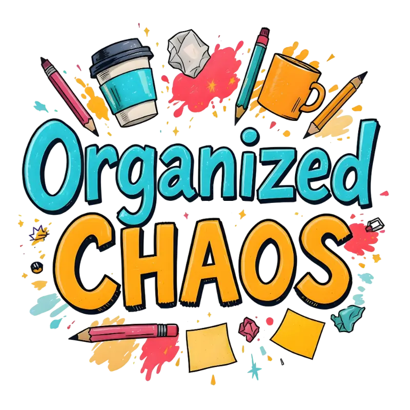 Hand-drawn Organized Chaos with Office Supplies Graphic for Students & Office Workers