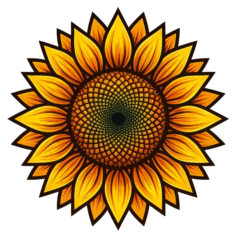 Bold Graphic Sunflower with Fibonacci Spiral Seed Pattern