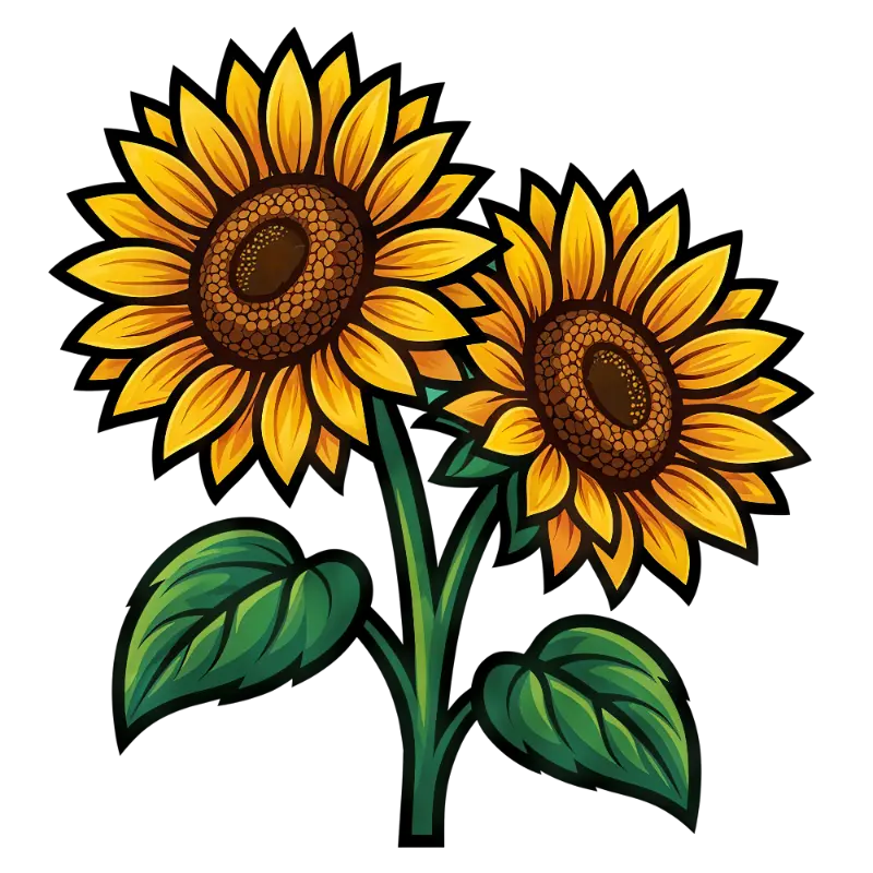 Stylized Illustration Two Sunflowers with Detailed Seed Patterns