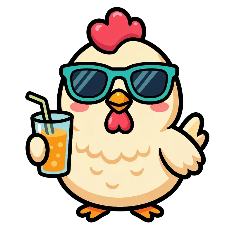 Cute Chicken Illustration with Sunglasses and Straw Drink