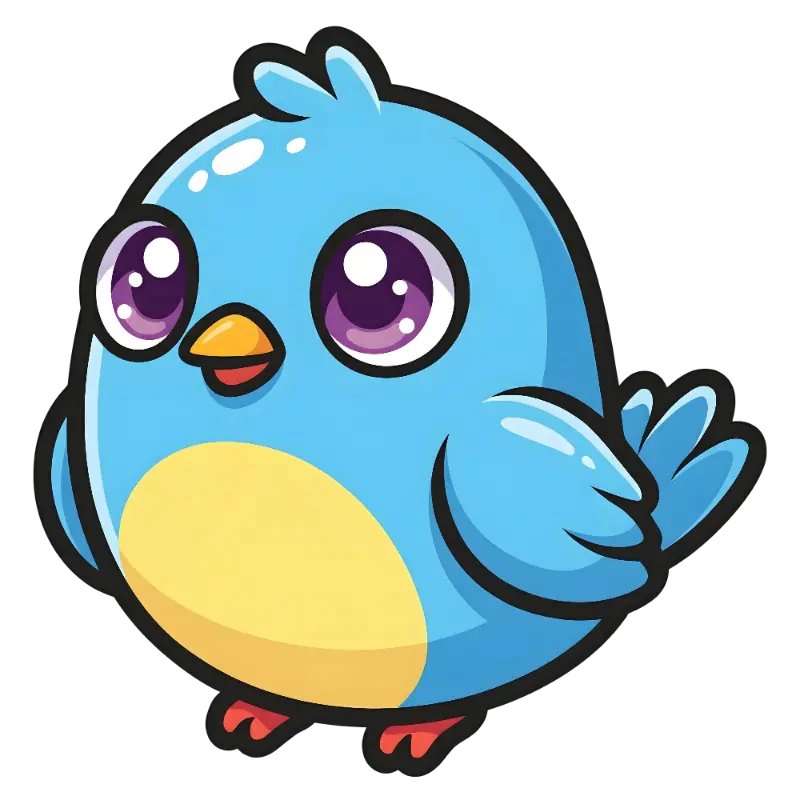 Adorable Cartoon Blue Bird with Shiny Purple Eyes